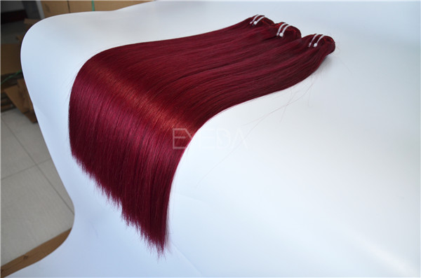 Wine red color remy human  hair weft       ZJ0067